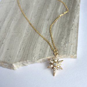 CZ stone Gold Starburst Chain Necklace